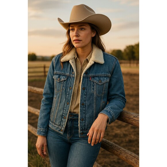 Levi’s Sherpa Denim Jacket Women’s XS Boho Coastal Cowgirl Western Trucker Jean - Picture 3 of 12